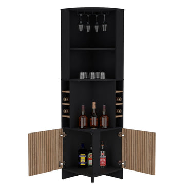 Bar Esquinero Ocho Botelleros Y Portacopas Fm 011N Negro