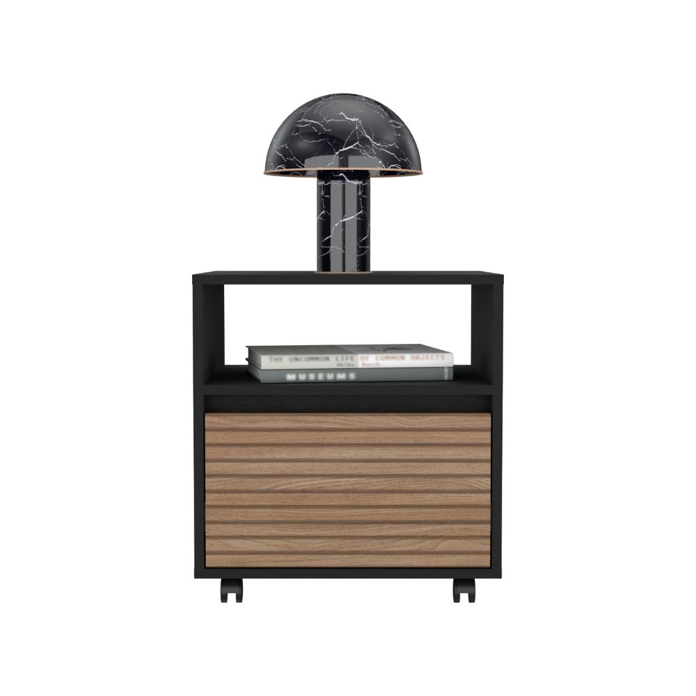 Velador Con Ruedas Un Cajon FM 018N, Negro
