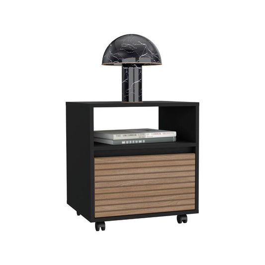 Velador Con Ruedas Un Cajon FM 018N, Negro