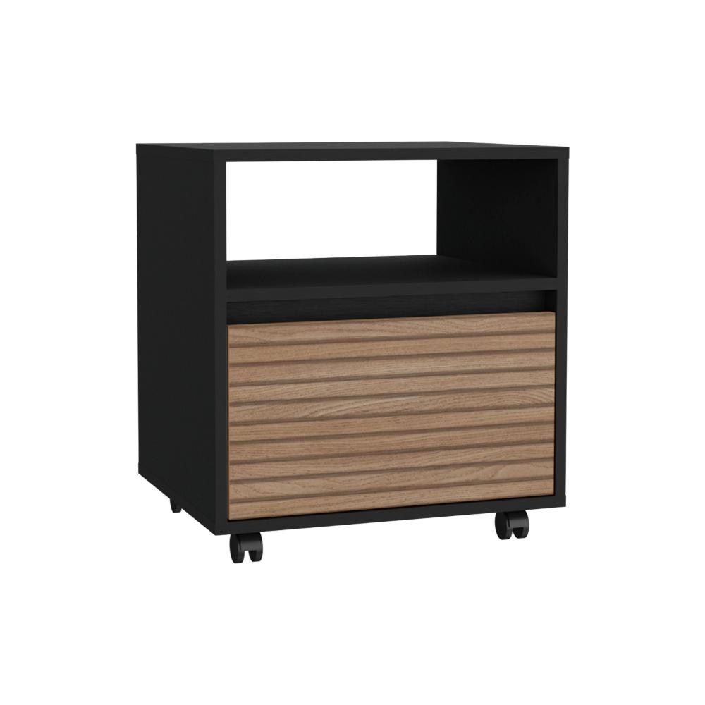 Velador Con Ruedas Un Cajon FM 018N, Negro