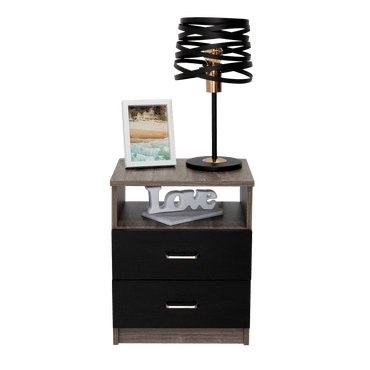 Velador Napoles, Wengue, con Dos Cajones Deslizables y Manijas Metálicas