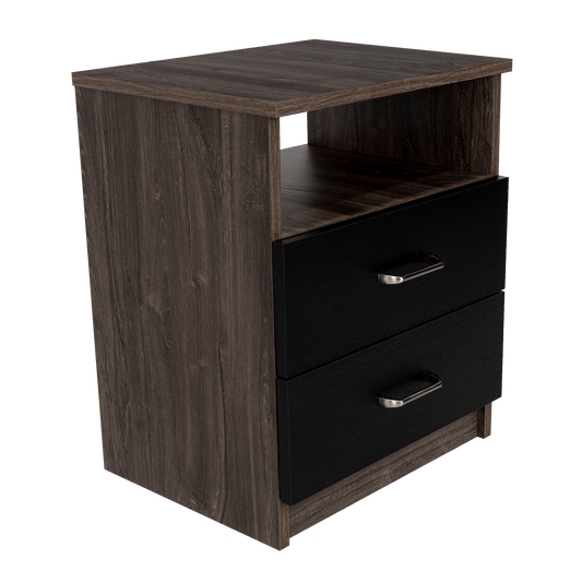 Velador Napoles, Wengue, con Dos Cajones Deslizables y Manijas Metálicas