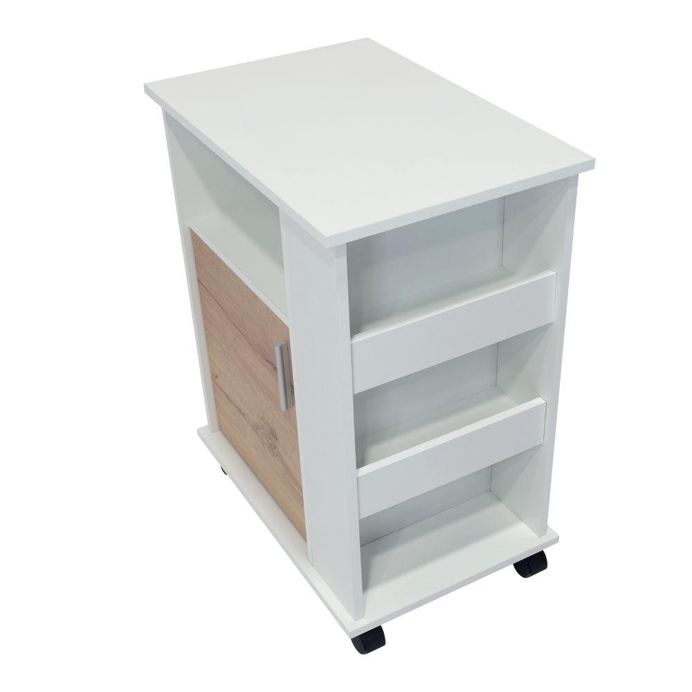 Mueble Microondas Bajo Kit, Café Claro y Blanco, con Rodachinas Plásticas y Amplio Espacio Para Almacenar
