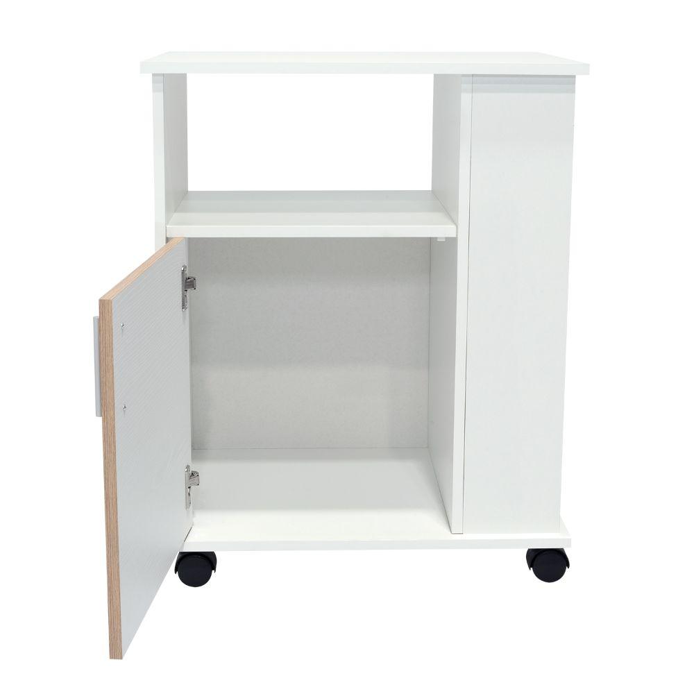 Mueble Microondas Bajo Kit, Café Claro y Blanco, con Rodachinas Plásticas y Amplio Espacio Para Almacenar