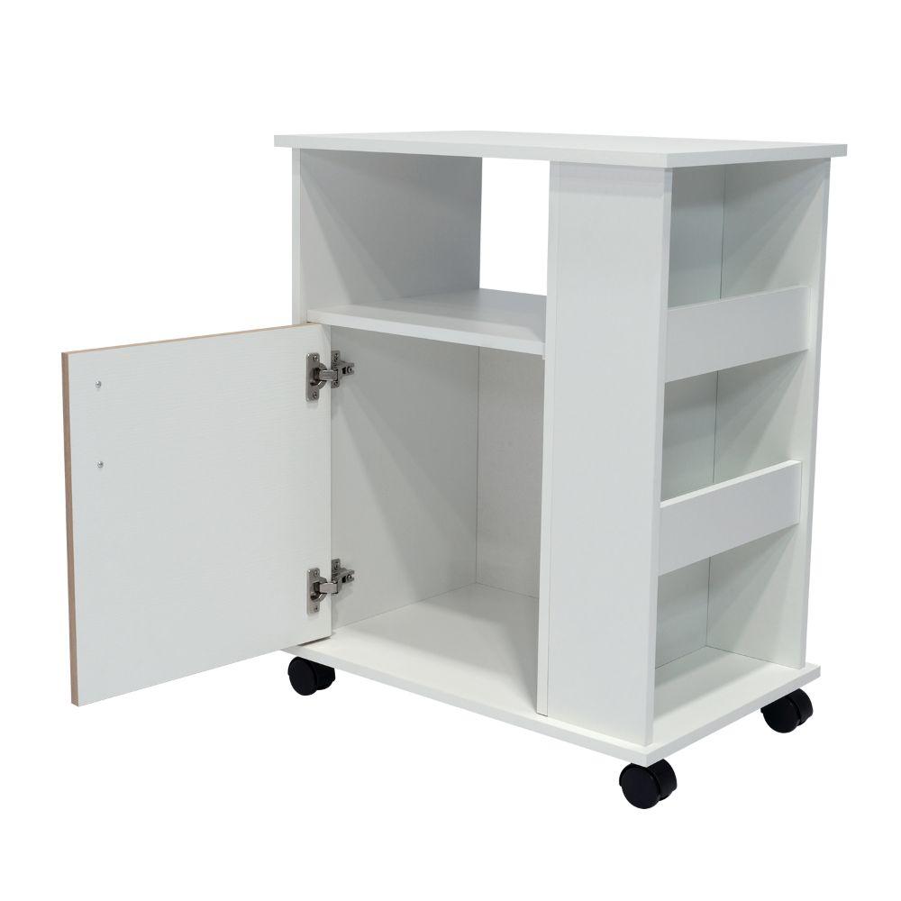 Mueble Microondas Bajo Kit, Café Claro y Blanco, con Rodachinas Plásticas y Amplio Espacio Para Almacenar