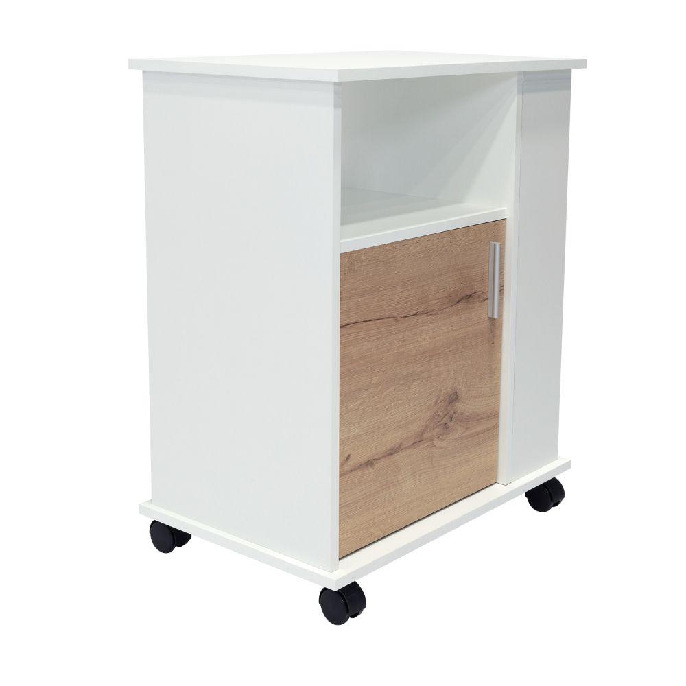 Mueble Microondas Bajo Kit, Café Claro y Blanco, con Rodachinas Plásticas y Amplio Espacio Para Almacenar