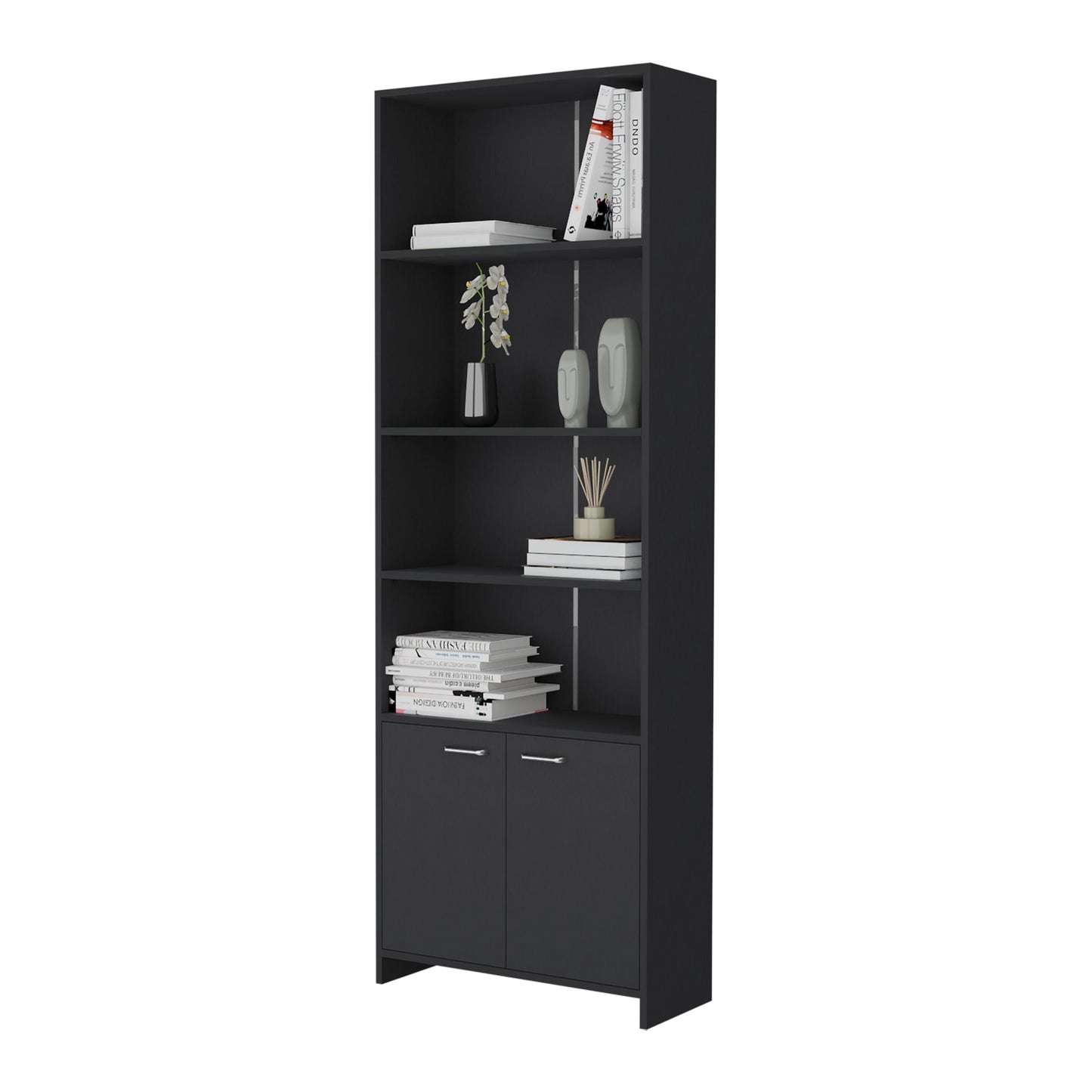 Biblioteca Con Dos Puertas Y Cinco Repisas, FM Furniture, Negro