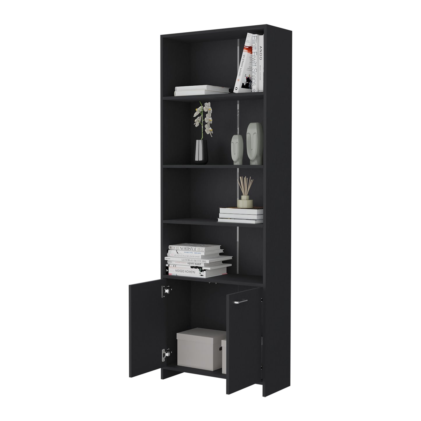 Biblioteca Con Dos Puertas Y Cinco Repisas, FM Furniture, Negro