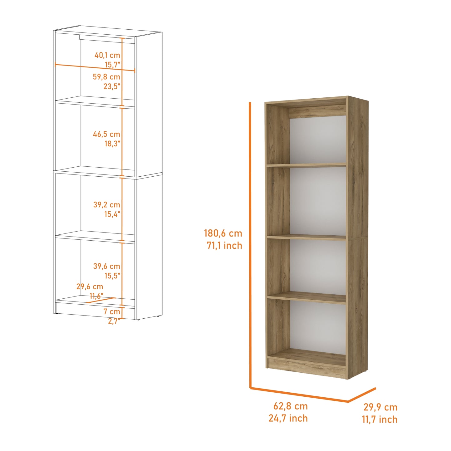 Biblioteca Estante Con Cuatro Repisas Melamina, FM Furniture Cafe Claro
