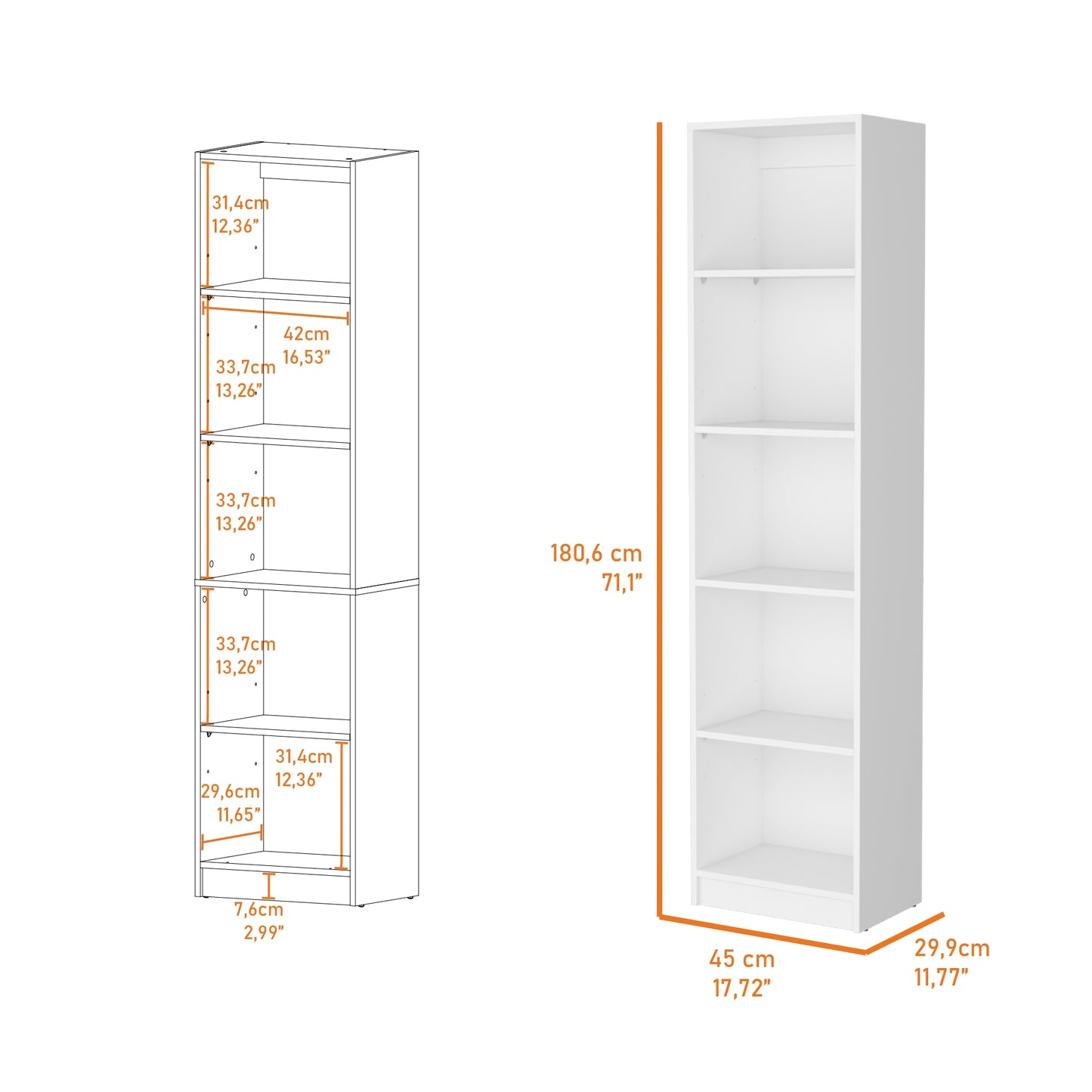 Biblioteca Estante Con Cinco Repisas Melamina, FM Furniture Blanco