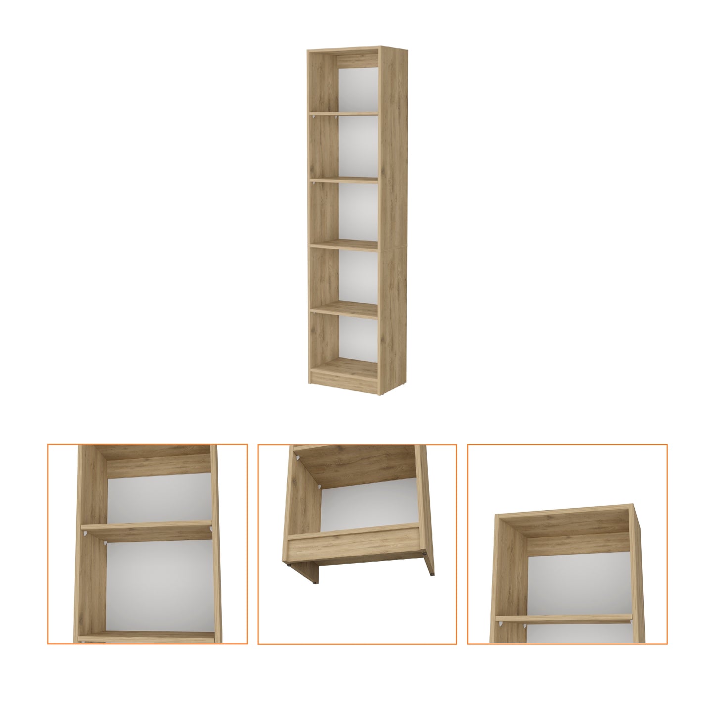 Biblioteca Estante Con Cinco Repisas Melamina, FM Furniture Cafe Claro