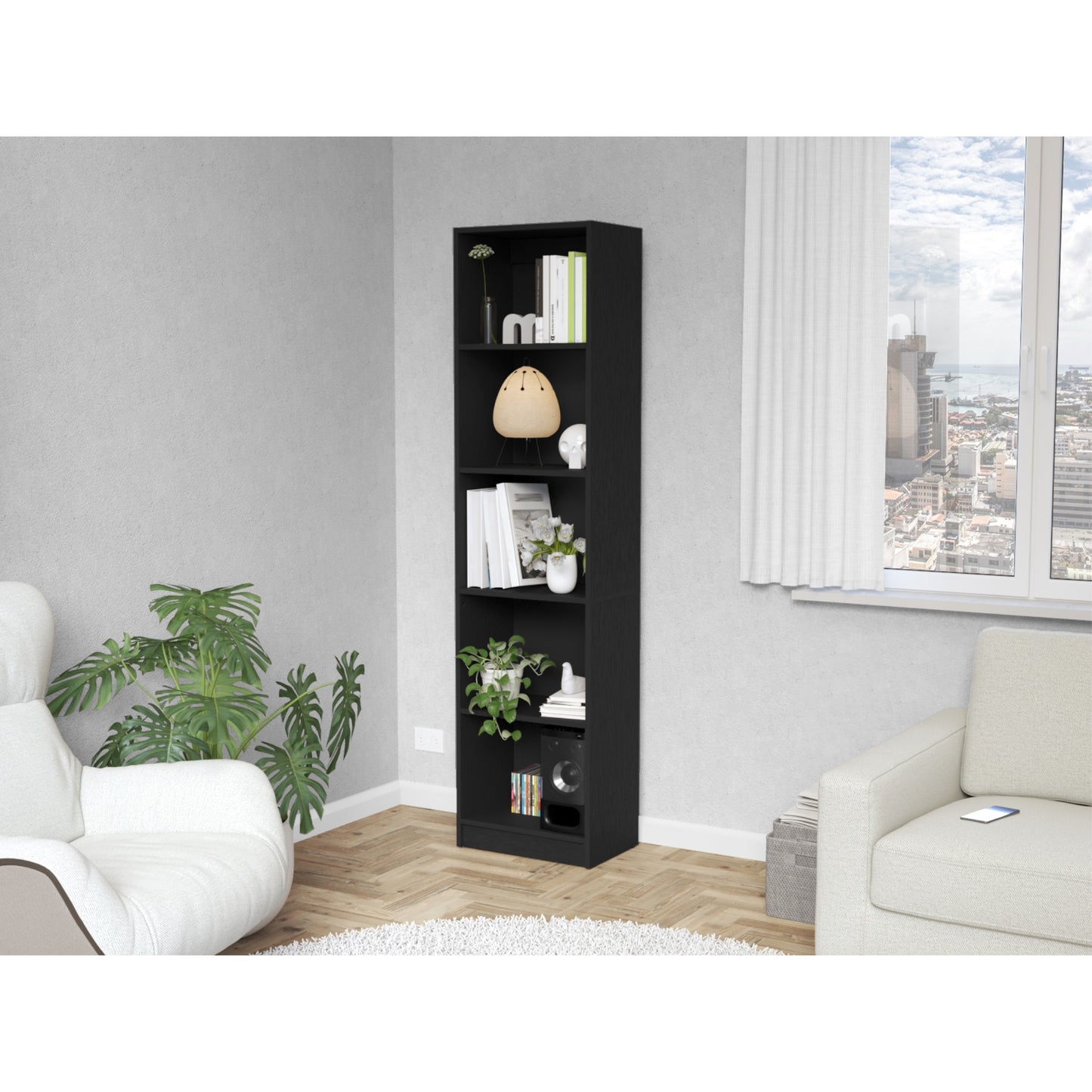 Biblioteca Estante 18, Con Cinco Repisas Melamina, FM Furniture Negro