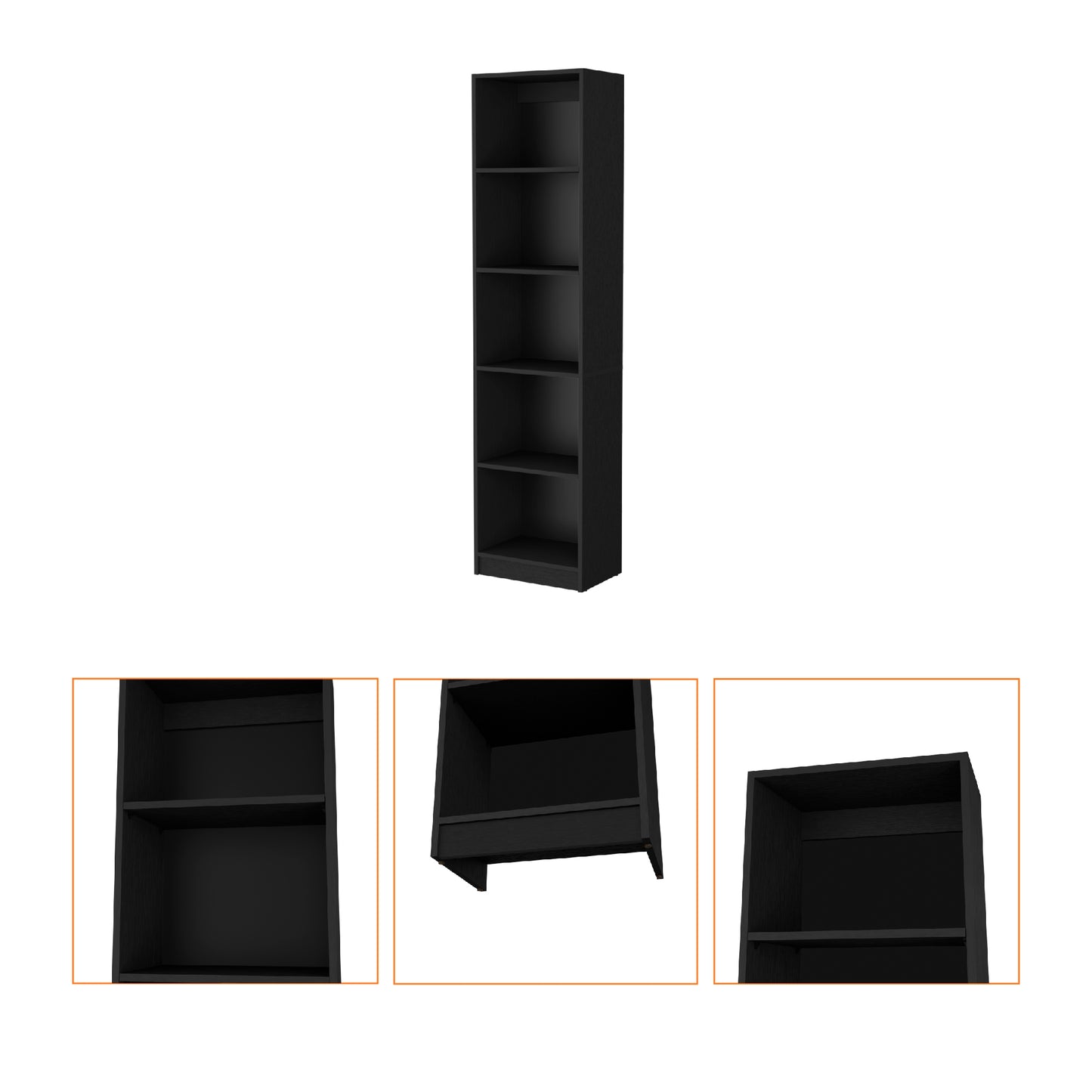 Biblioteca Estante 18, Con Cinco Repisas Melamina, FM Furniture Negro