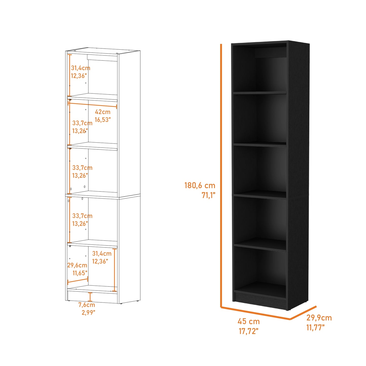 Biblioteca Estante 18, Con Cinco Repisas Melamina, FM Furniture Negro