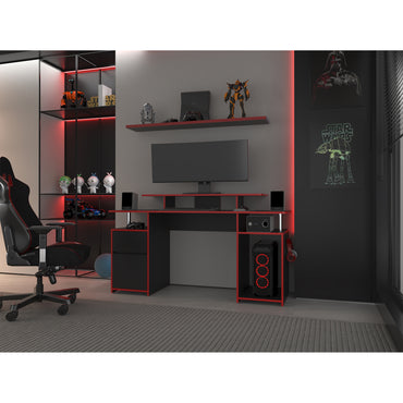 Escritorio Gamer Una Puerta Un Cajon, FM Furniture 054N Negro Y Rojo