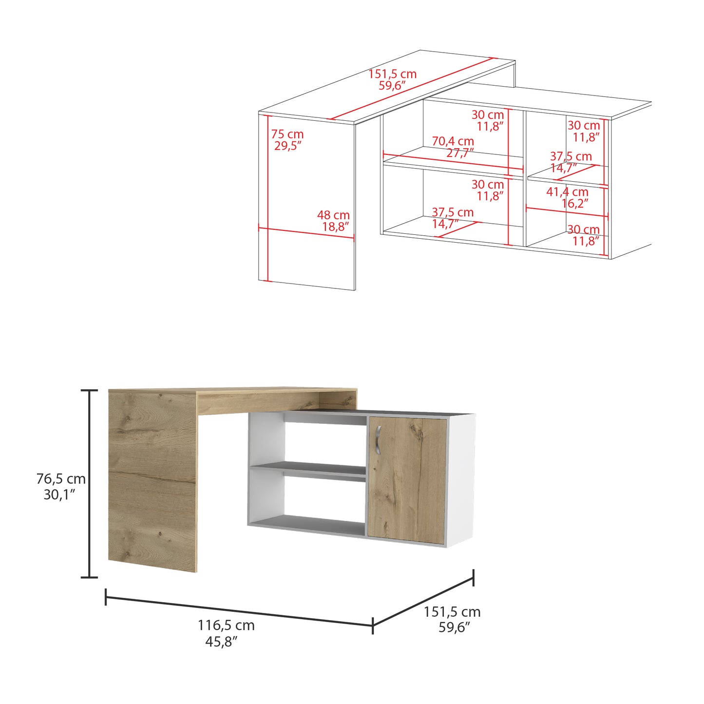 Escritorio En L Una Puerta Fm-032C Café Claro Y Blanco