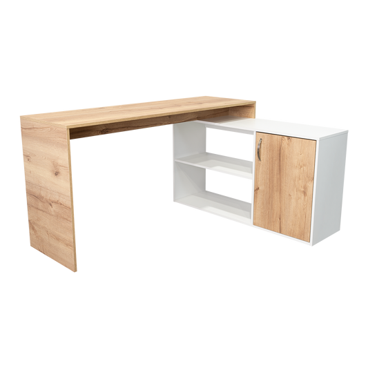 Escritorio En L Una Puerta Fm-032C Café Claro Y Blanco