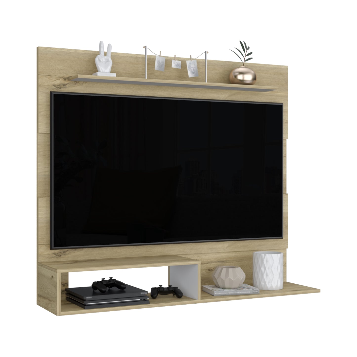 Panel de Tv Ascher, Duna y Blanco Duqueza, con Espacio Para Televisor de Hasta 55 Pulgadas