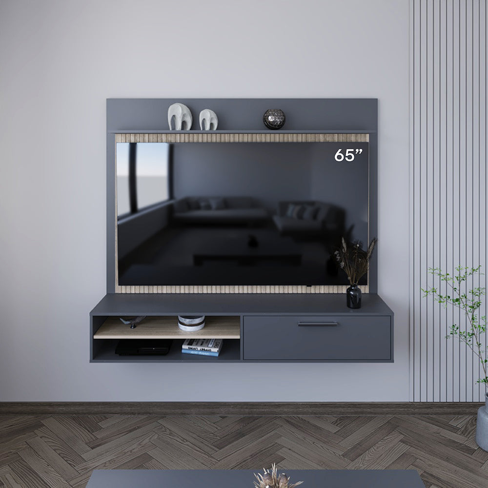 Panel de Tv Hober, Plata Oscuro y Bardolino, con Espacio Para Televisor desde 55" hasta 70"
