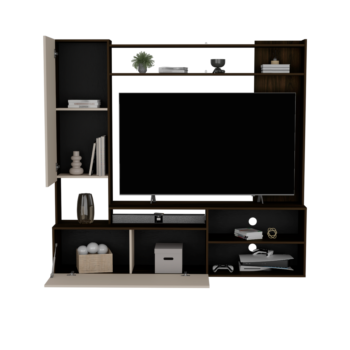 Estante Tv 70" Nolic Dos Puertas, Color Capri Y Nogal