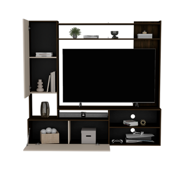 Estante Tv 70" Dos Puertas, Beige Y Café Oscuro