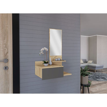 Mueble Recibidor Pared C/Espejo Un Cajon FM 002C, Café Claro