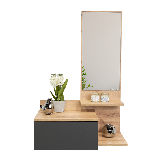 Mesa Flotante Recibidor Viena, Café Claro y Plata Oscuro, con un Cajón