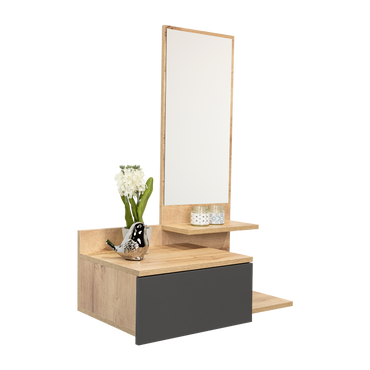 Mesa Flotante Recibidor Viena, Café Claro y Plata Oscuro, con un Cajón