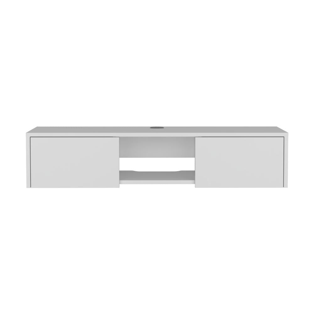 Mesa Para Tv Flotante Gleid, Blanco Duqueza, con Dos Puertas Abatibles