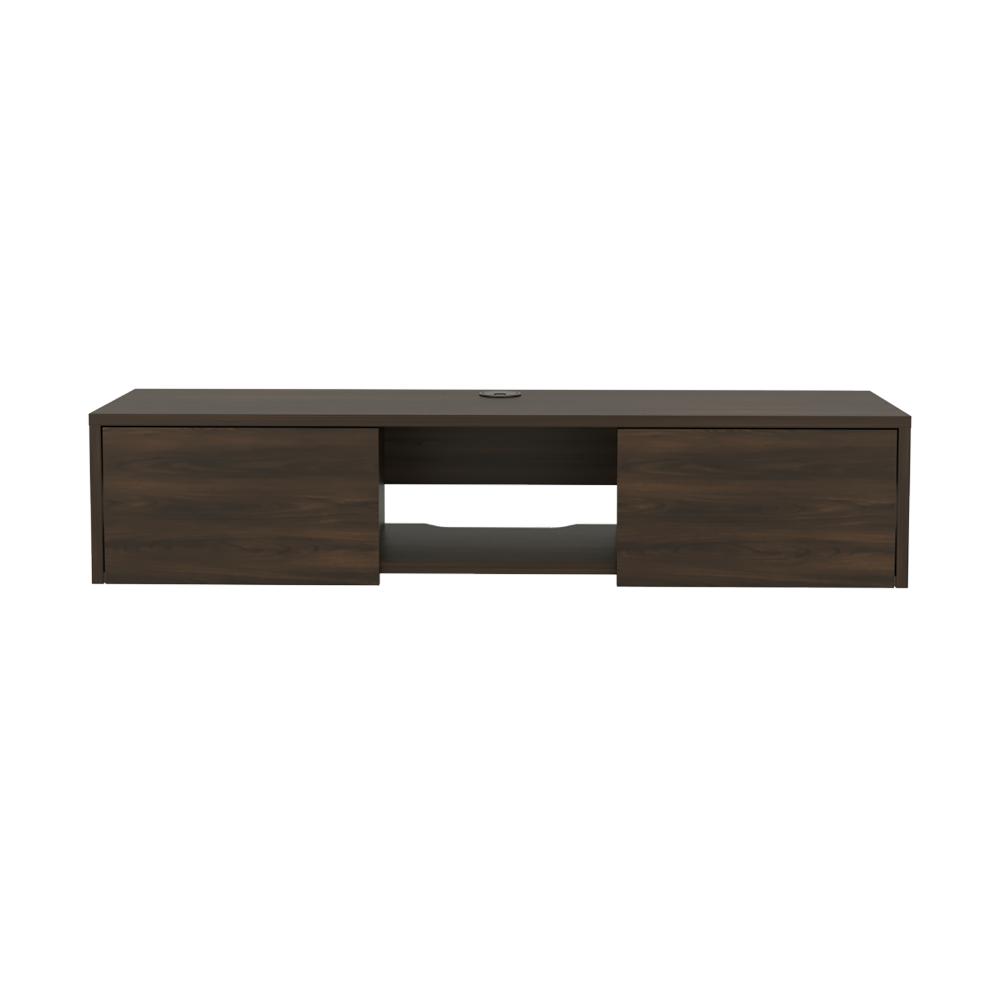 Mesa Para Tv Flotante Gleid, Nogal Europeo, con Dos Puertas Abatibles