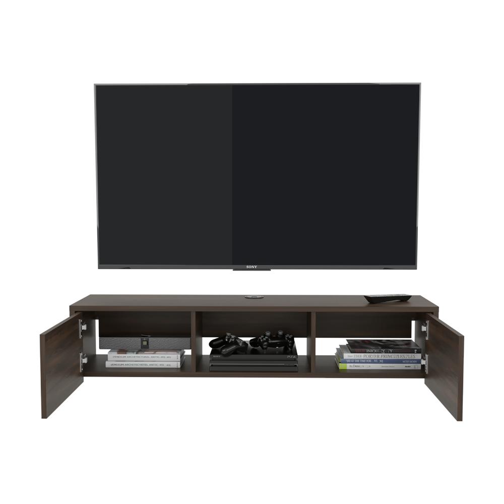 Mesa Para Tv Flotante Gleid, Nogal Europeo, con Dos Puertas Abatibles