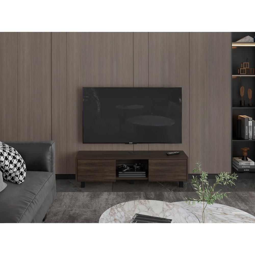 Mesa Para Tv Flotante Gleid, Nogal Europeo, con Dos Puertas Abatibles