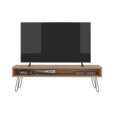 Mesa Para Tv Ralf, Miel, con patas metálicas y espacio de tv hasta 70 pulgadas