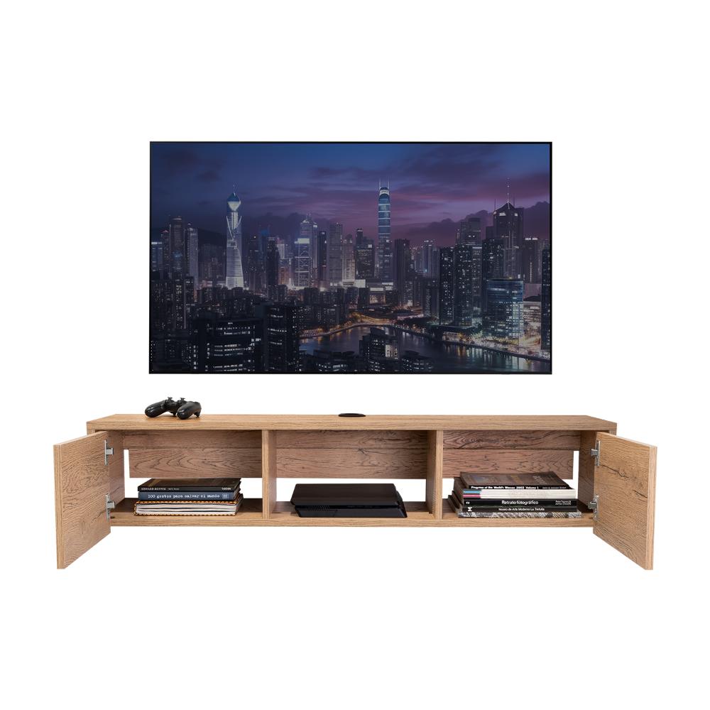 Mesa Para Tv Flotante Gleid, Macadamia, con Dos Puertas Abatibles