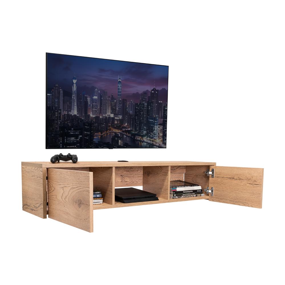 Mesa Para Tv Flotante Gleid, Macadamia, con Dos Puertas Abatibles
