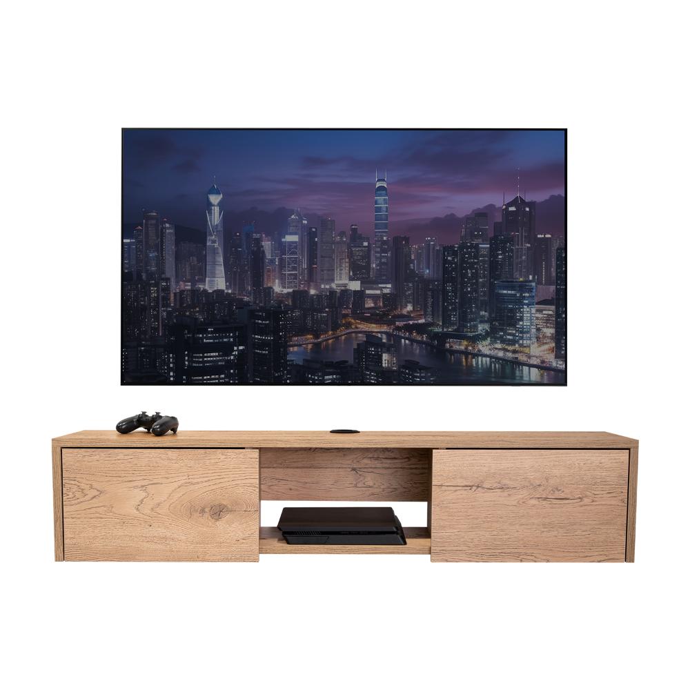 Mesa Para Tv Flotante Gleid, Macadamia, con Dos Puertas Abatibles
