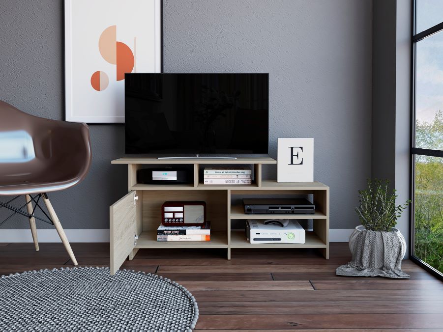 Rack Tv 32" Con Una Puerta, FM Furniture 039C, Café Claro