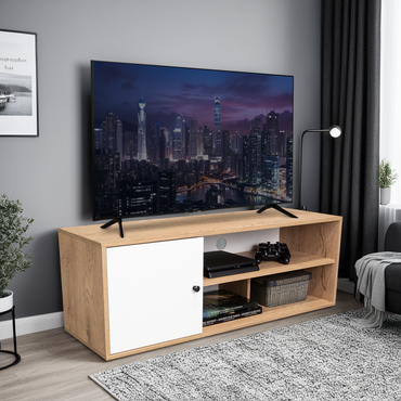 Mesa Para Tv Noah, Macadamia y Blanco Vainilla, para tv de hasta 55 pulgadas