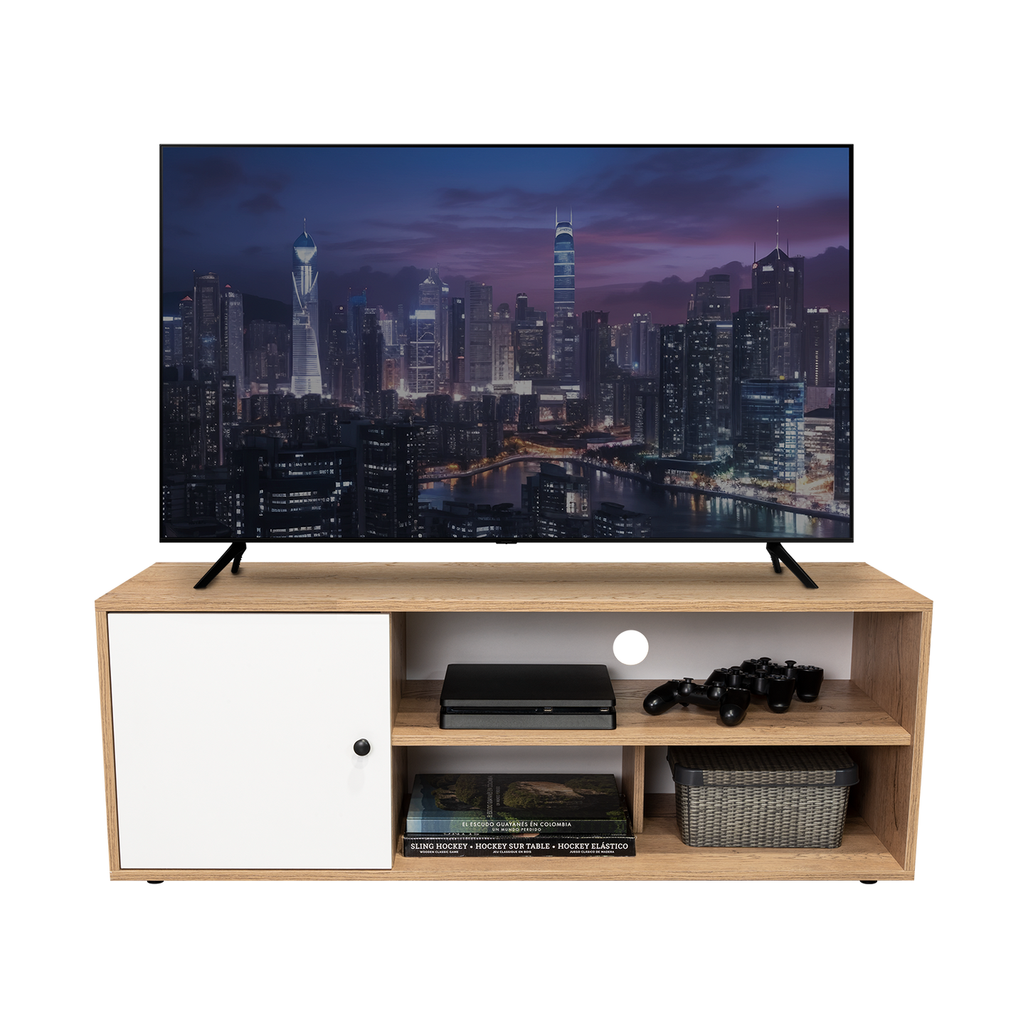 Mesa Para Tv Noah, Macadamia y Blanco Vainilla, para tv de hasta 55 pulgadas