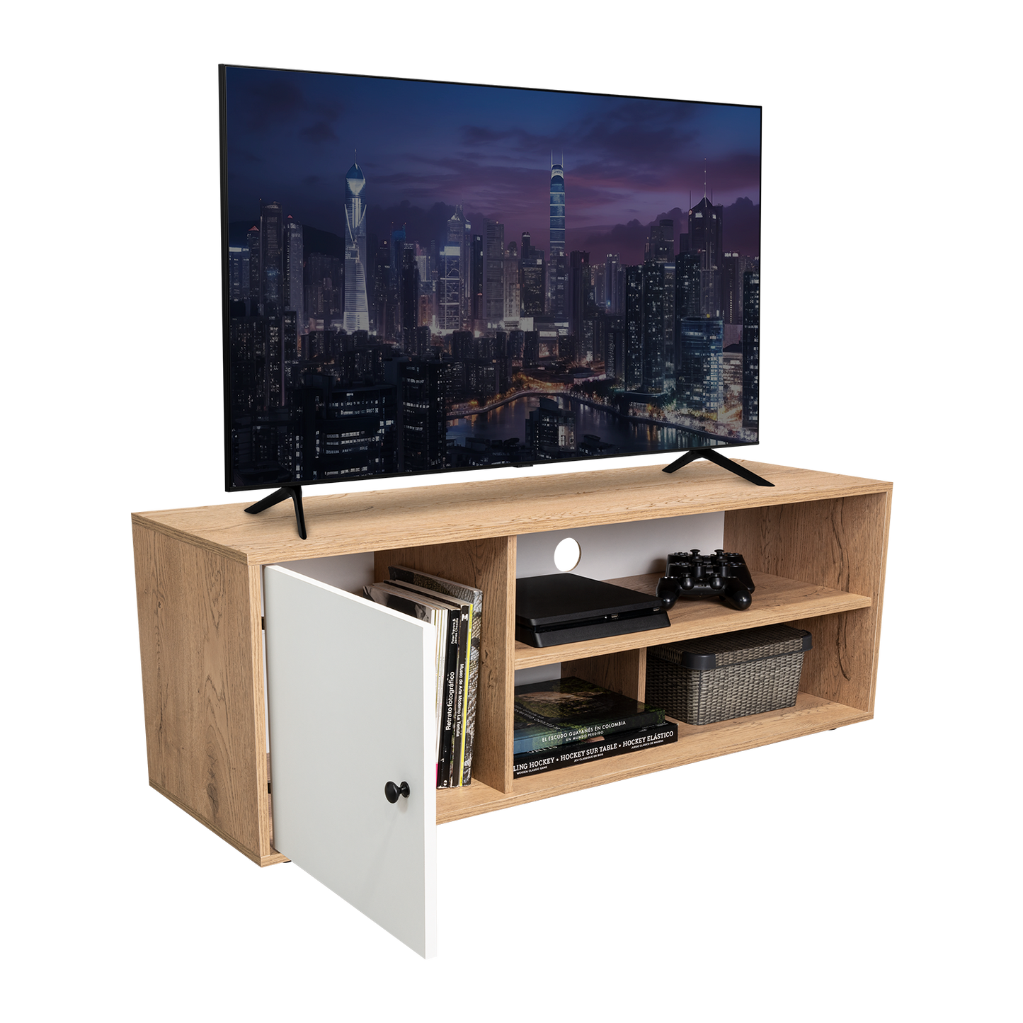 Mesa Para Tv Noah, Macadamia y Blanco Vainilla, para tv de hasta 55 pulgadas