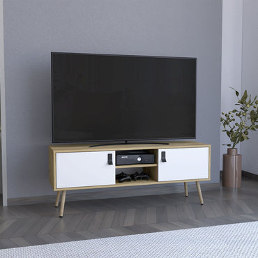 Rack Huna, Macadamia y Blanco, con capacidad para televisor de hasta 60''