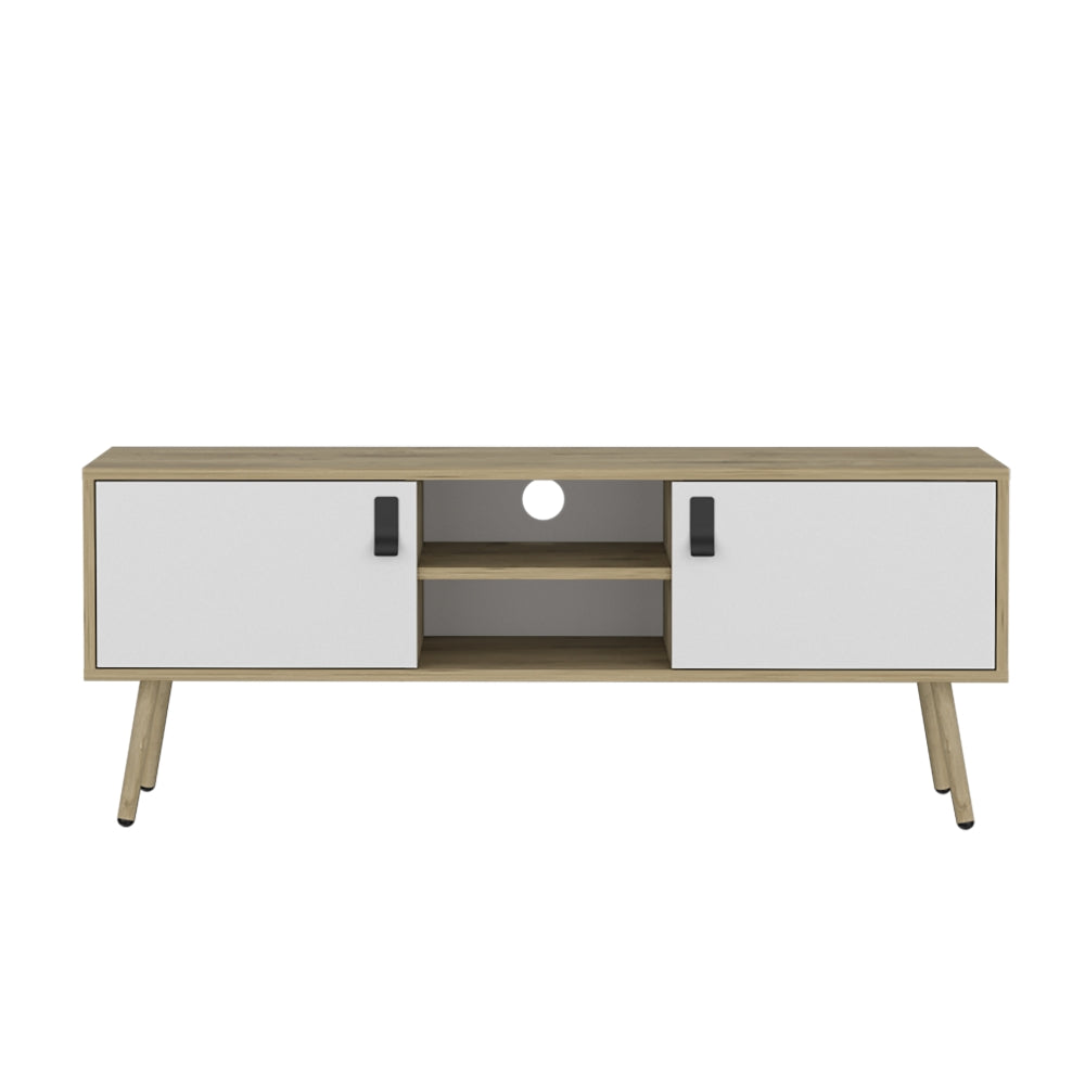 Rack Huna, Macadamia y Blanco, con capacidad para televisor de hasta 60''