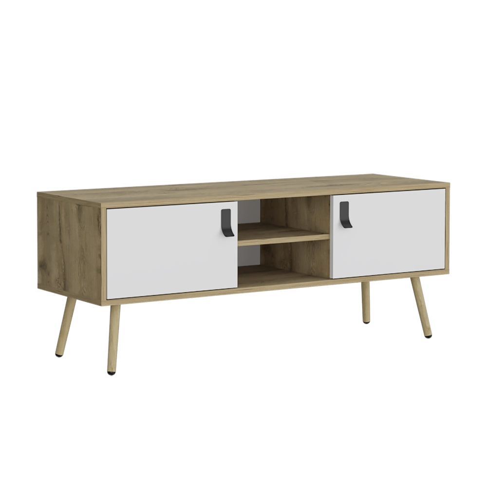 Rack Huna, Macadamia y Blanco, con capacidad para televisor de hasta 60''