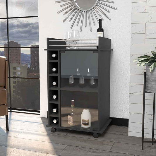 Bar Bajo Seis Botelleros Una Puerta De Vidrio, FM Furniture 009N, Negro