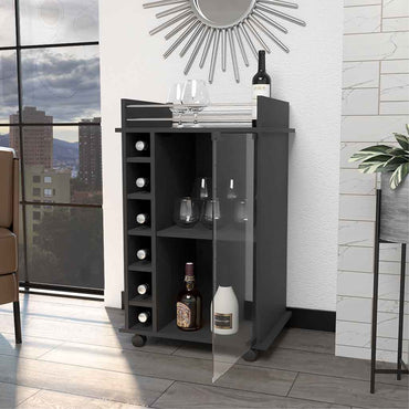 Bar Bajo Seis Botelleros Una Puerta De Vidrio, FM Furniture 009N, Negro
