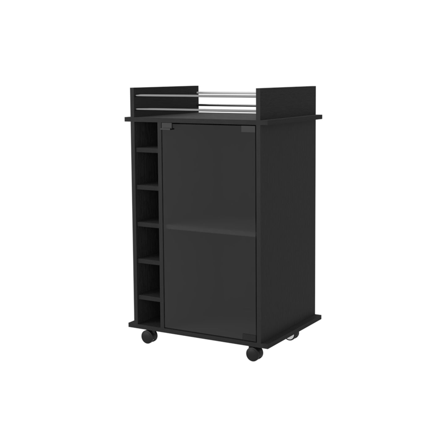 Bar Bajo Seis Botelleros Una Puerta De Vidrio, FM Furniture 009N, Negro