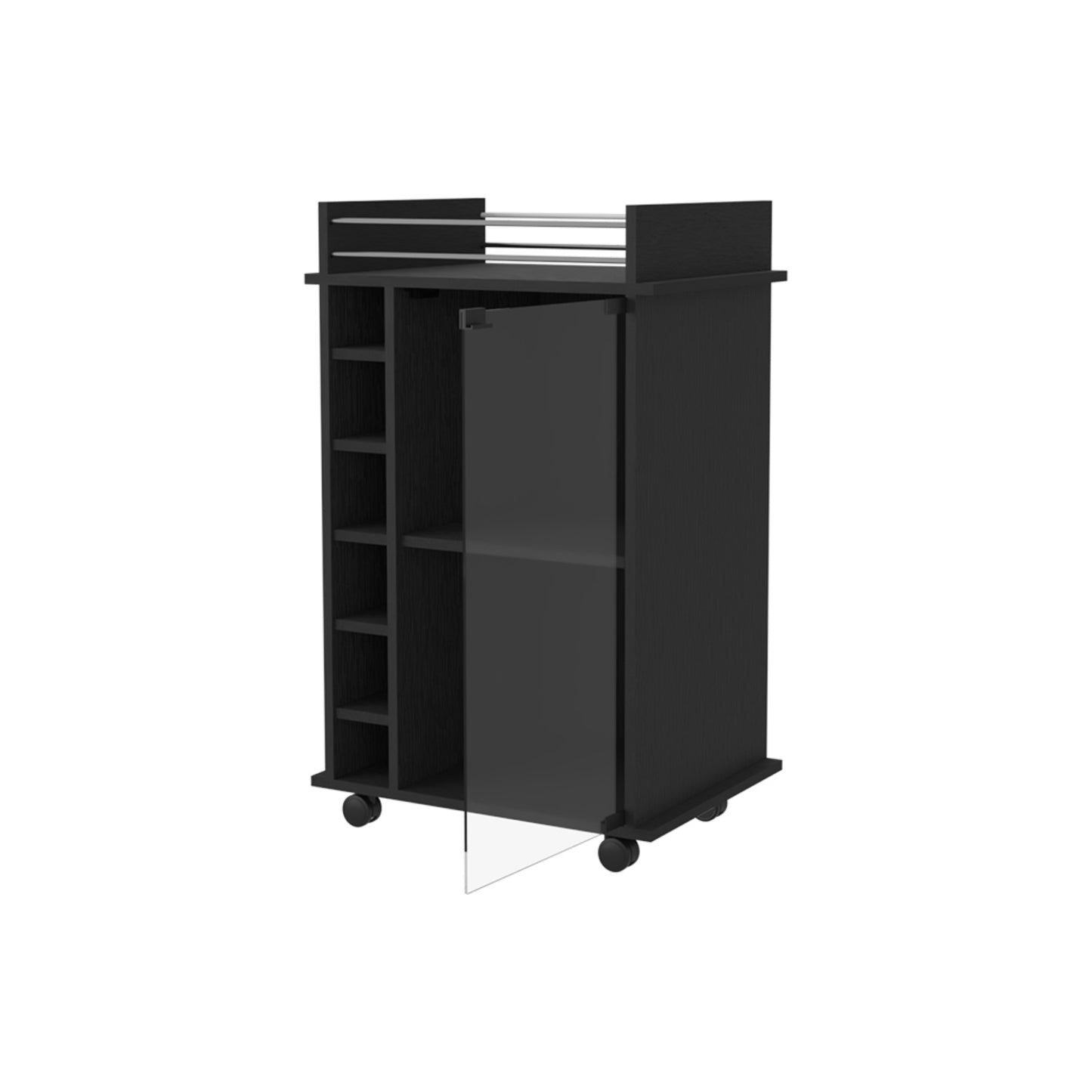 Bar Bajo Seis Botelleros Una Puerta De Vidrio, FM Furniture 009N, Negro