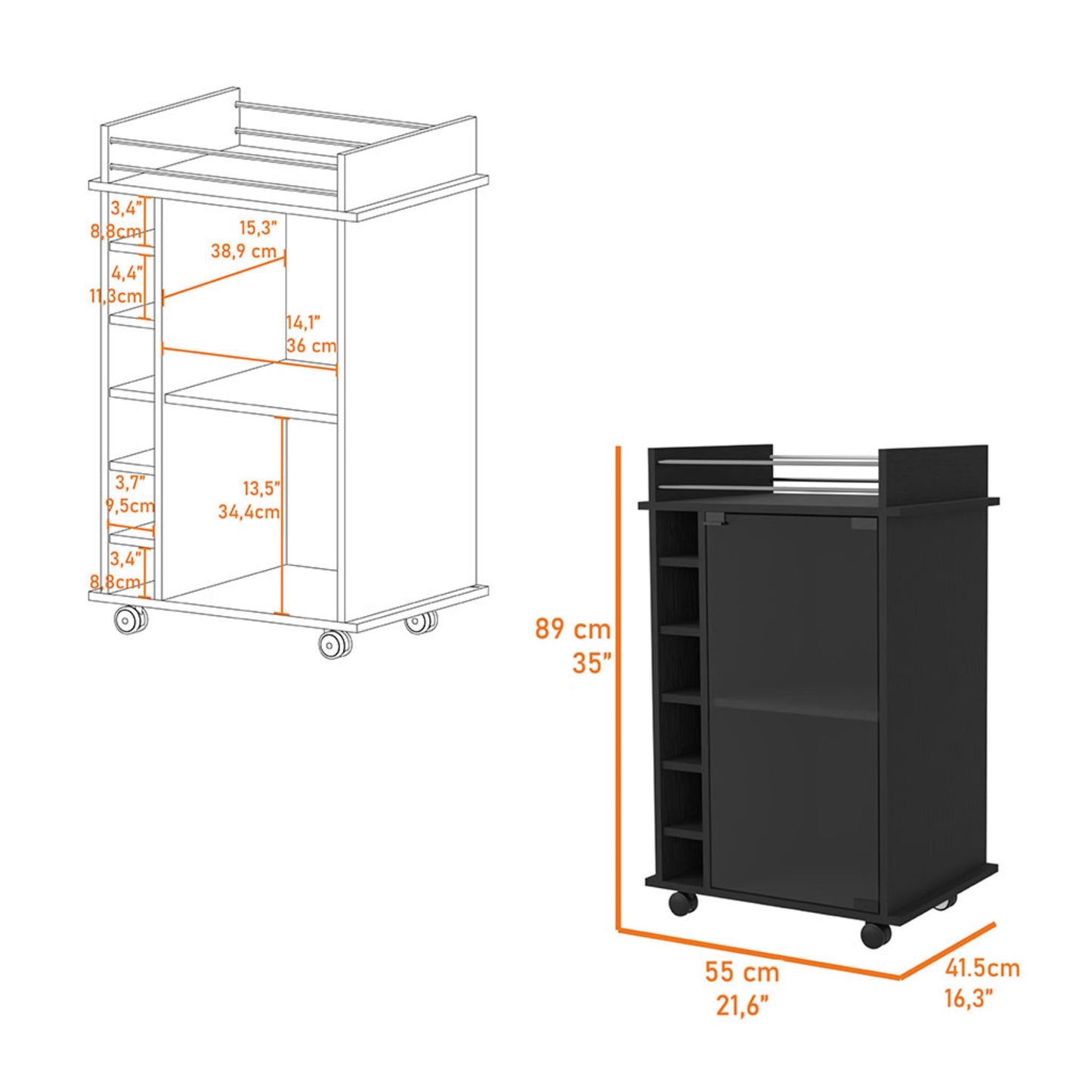 Bar Bajo Seis Botelleros Una Puerta De Vidrio, FM Furniture 009N, Negro