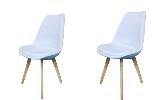 Kit Silla Derik, Color Blanco y Cafe Claro, Con espaldar y patas en Madera X2