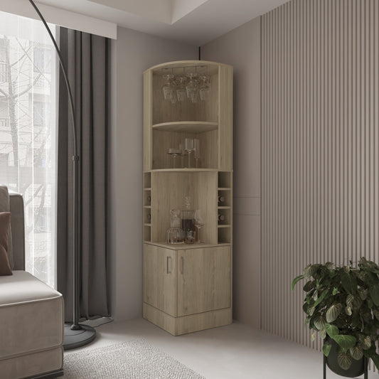 Bar Esquinero Con Soporte Para Copas , FM Furniture, Cafe Claro